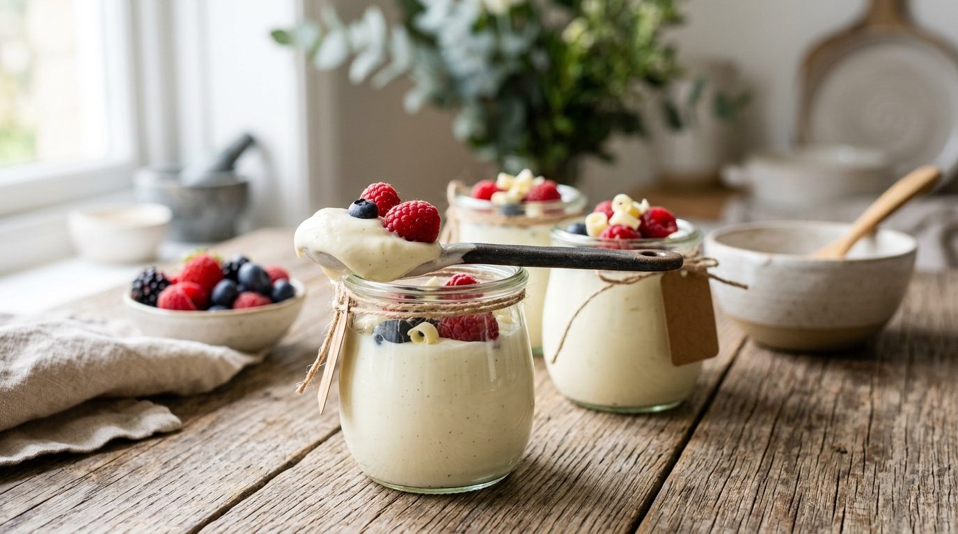 Yaourts au chocolat blanc : réussir une texture douce et veloutée en yaourtière